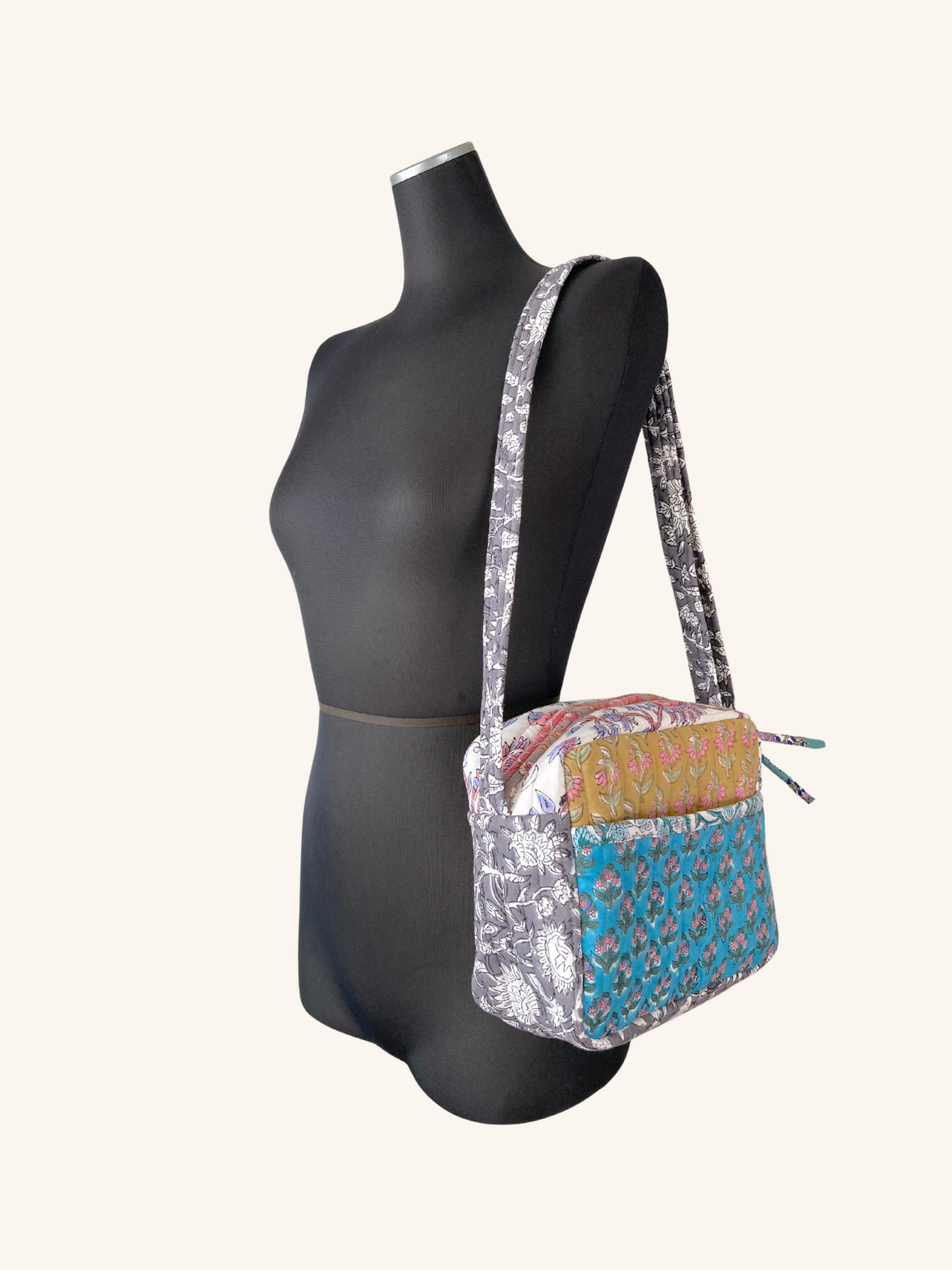 Hand Block Print Color Block Cross Body Bag/ Shoulder Bag