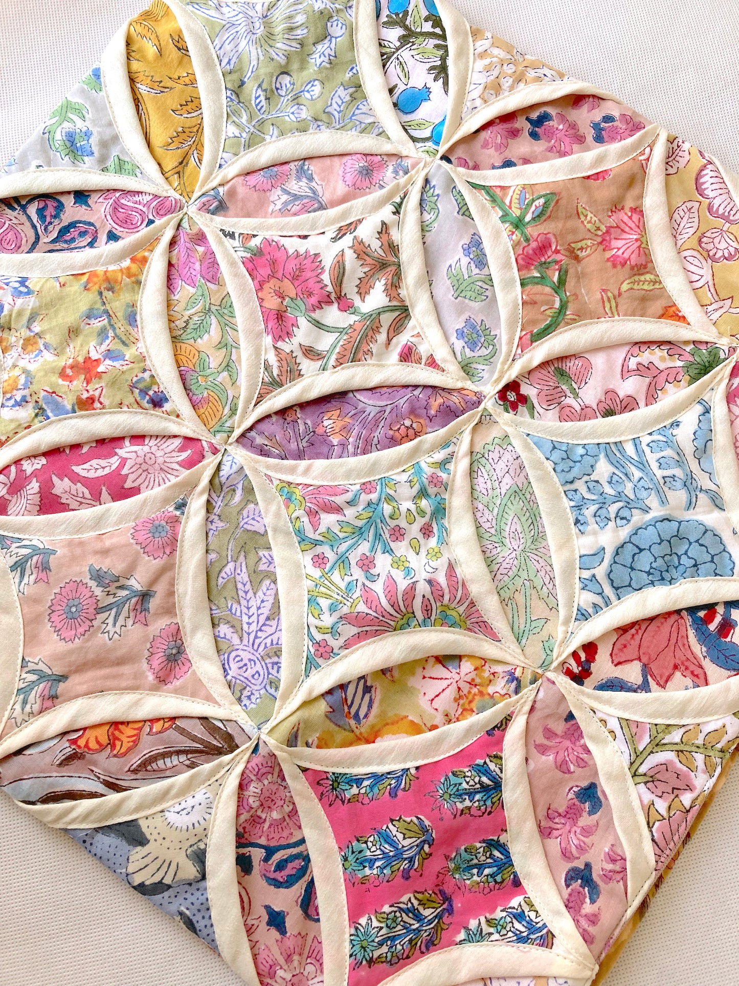 Hand Block Print Cathedral Window Patchwork Cushion Cover