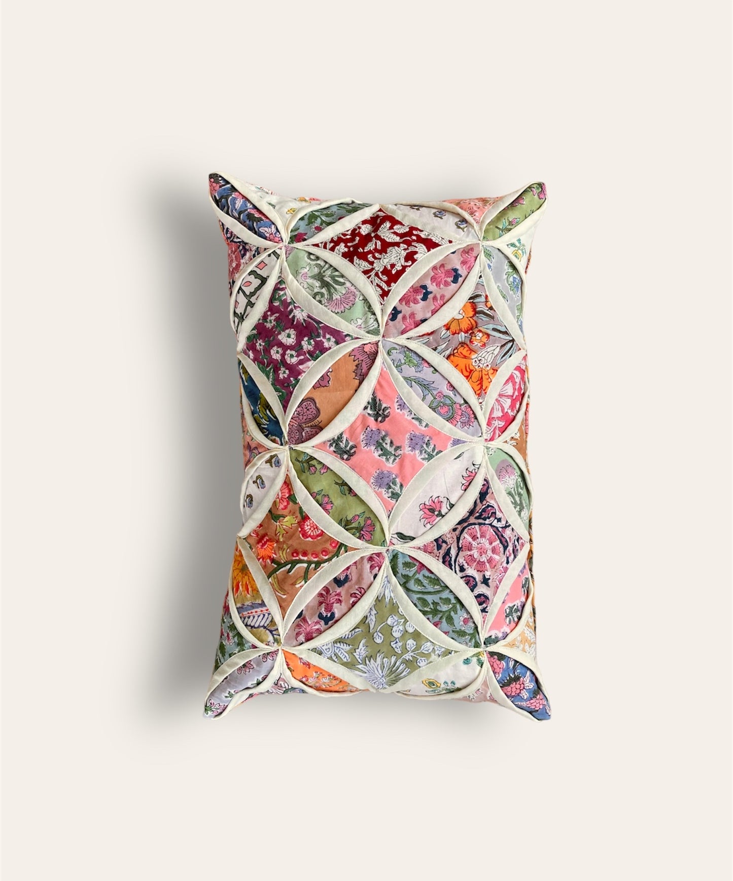 Hand Block Print Cathedral Window Patchwork Cushion Cover #cathdral-rec