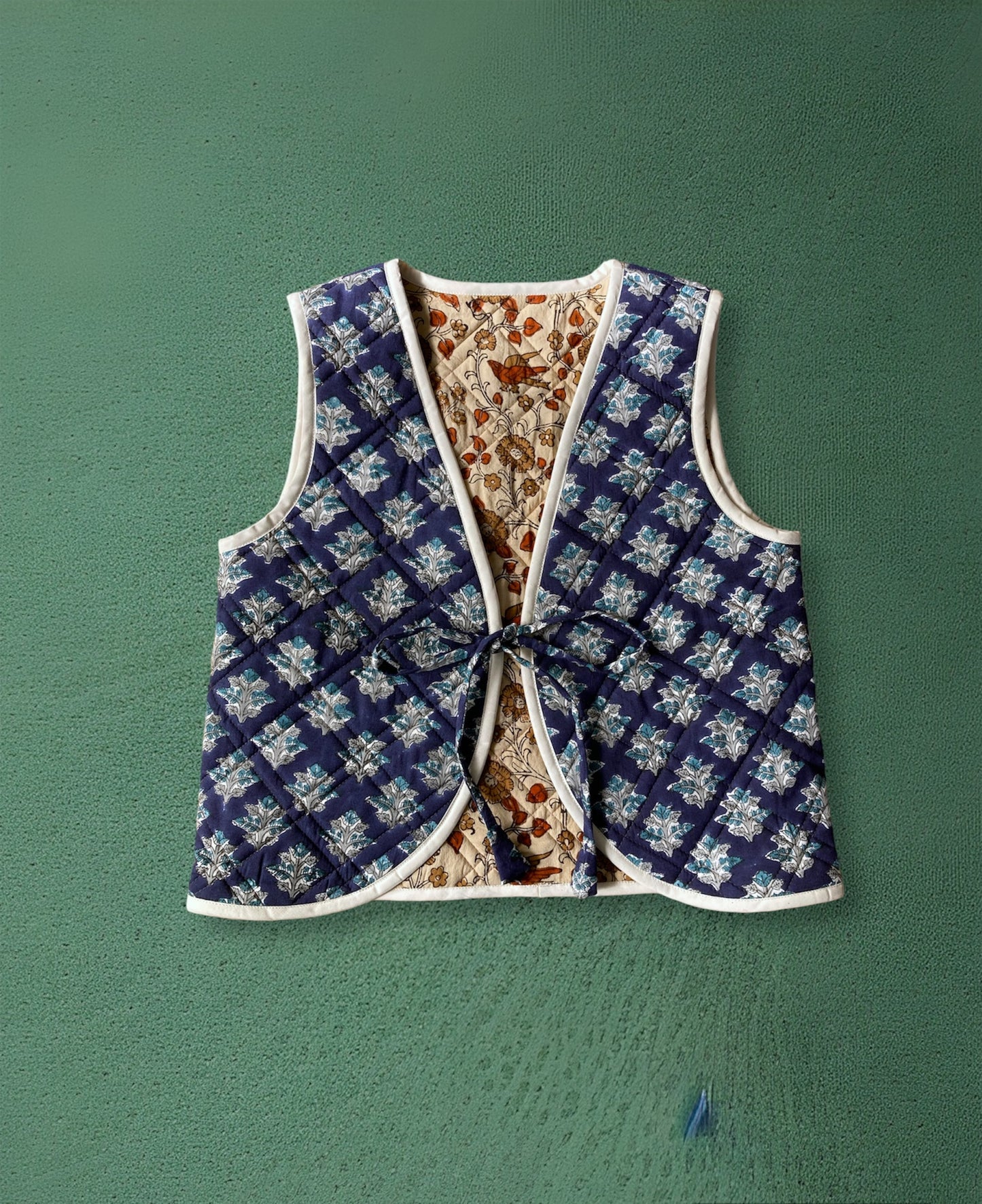 【custom order】Block Print Quilted Reversible Vest #Nicole