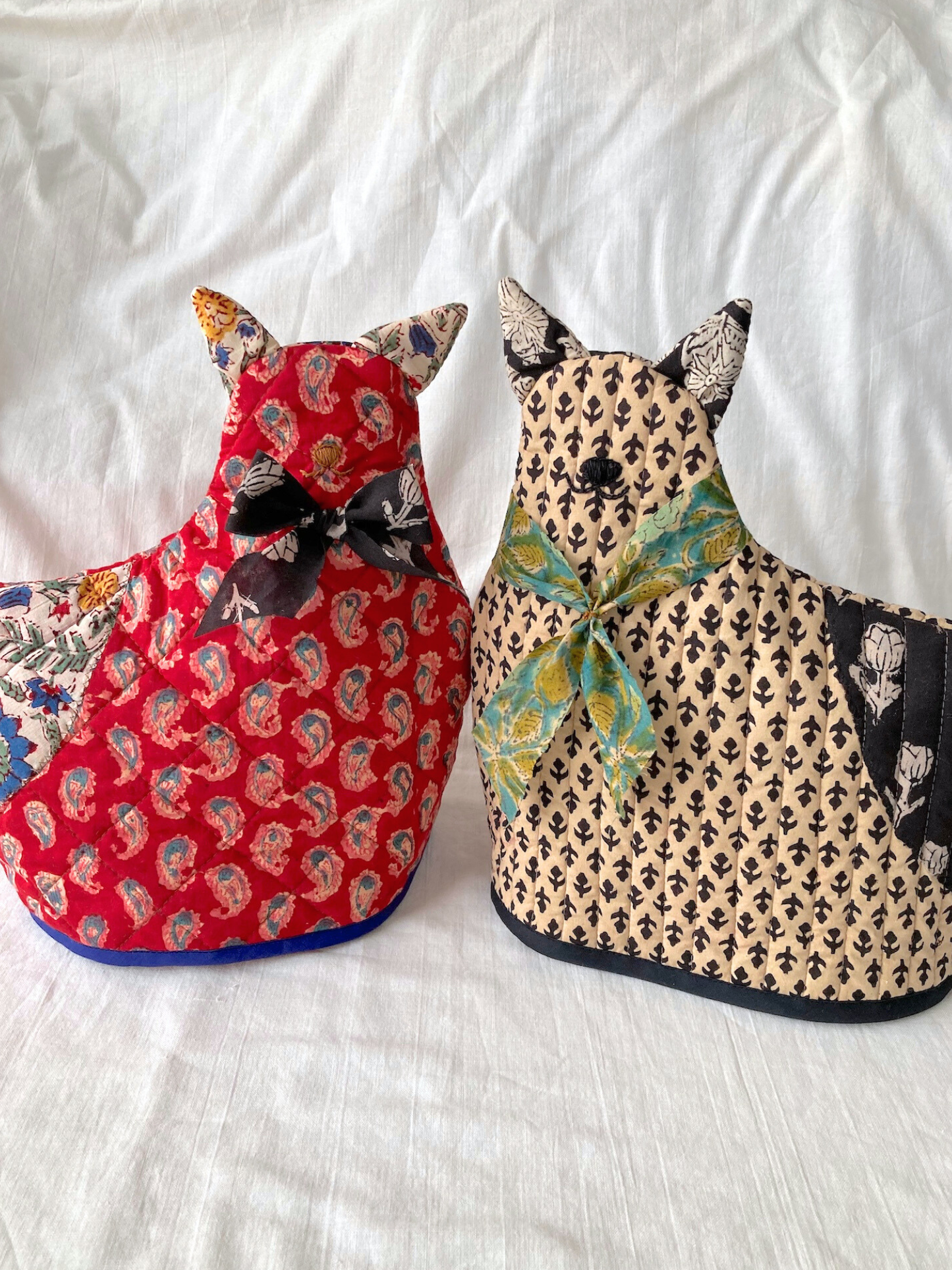 ハンドブロックプリント ネコさん ティーコージー ポットカバー