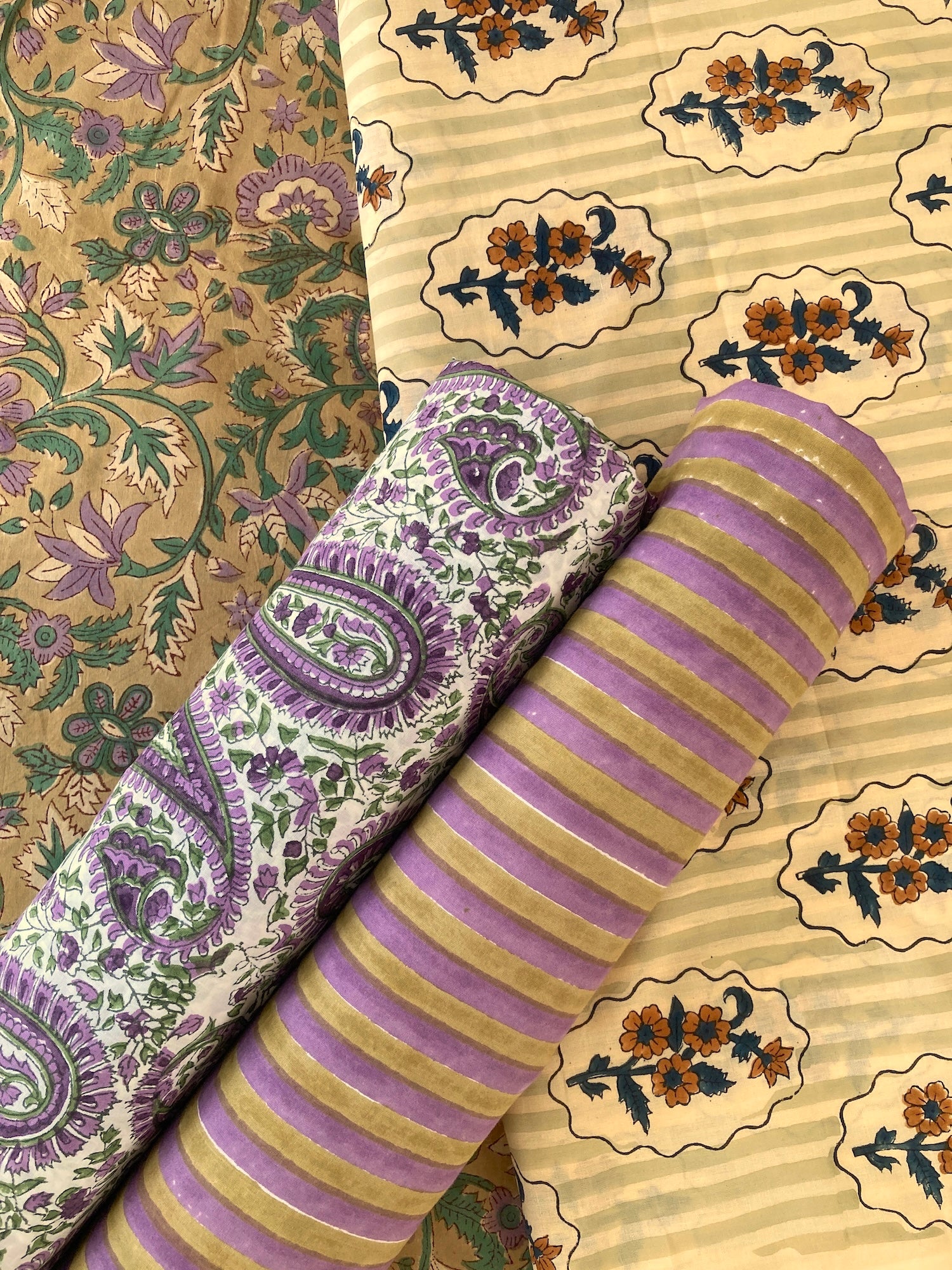 mojora olive and purple fabrics