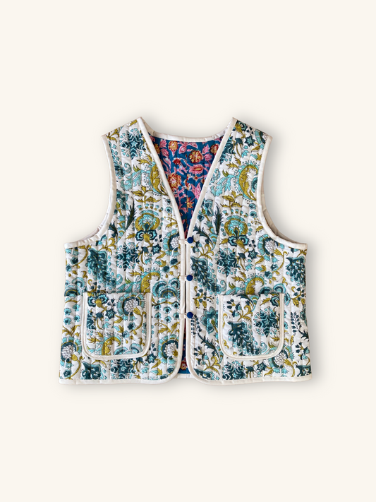 Hand Block Print Reversible Quilted Vest