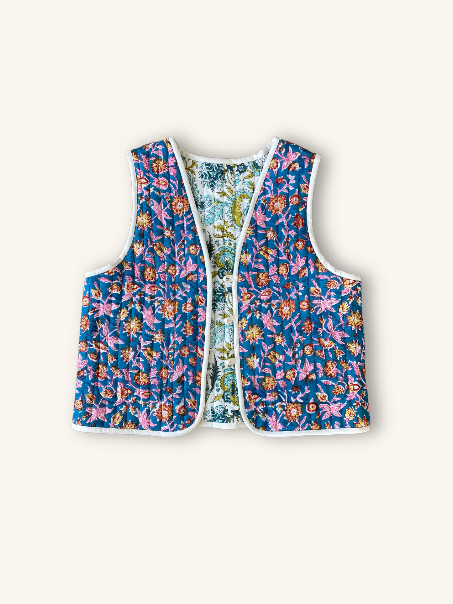 【custom order】Block Print Quilted Reversible Vest #Emma