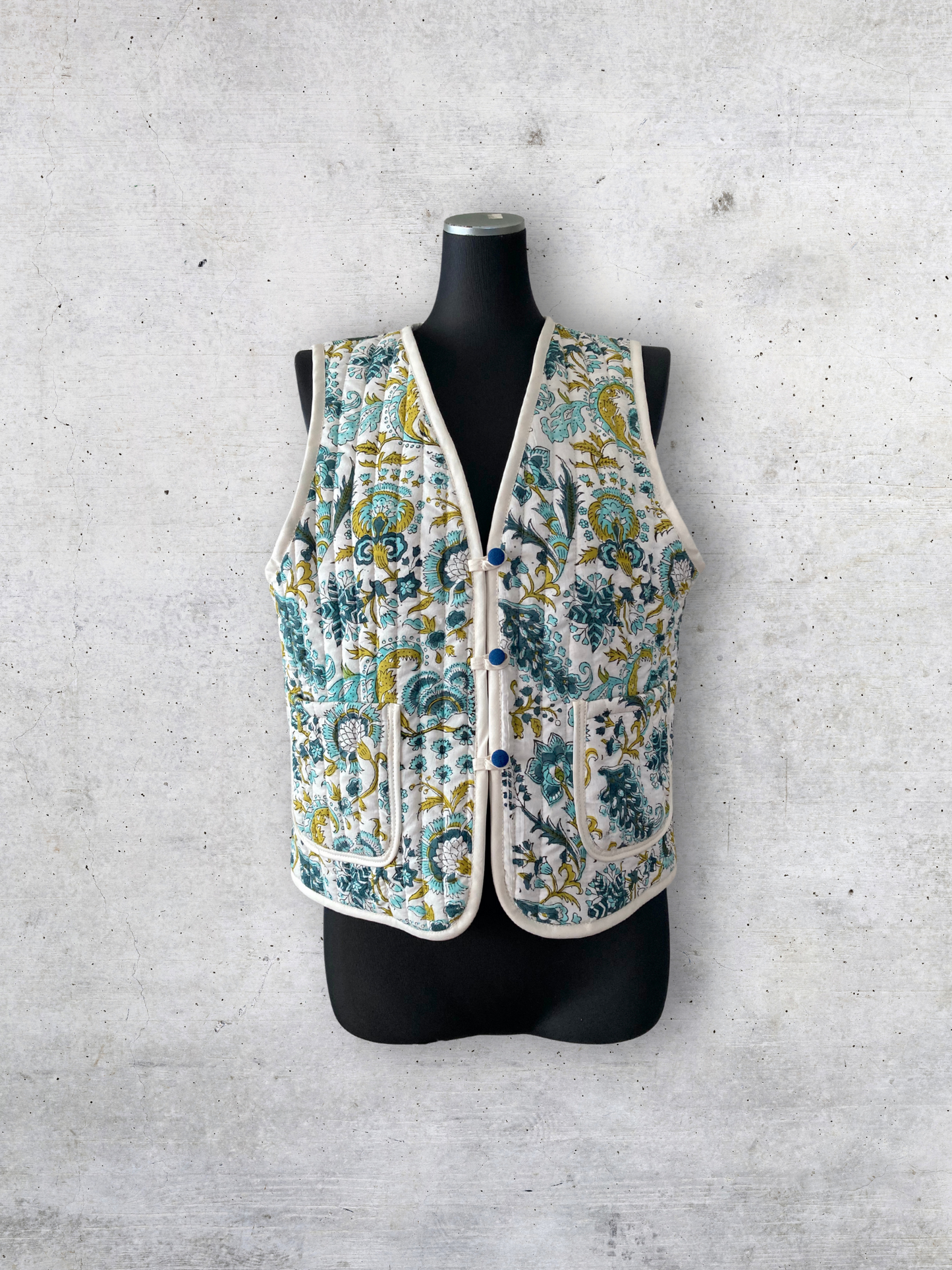 【custom order】Block Print Quilted Reversible Vest #Emma