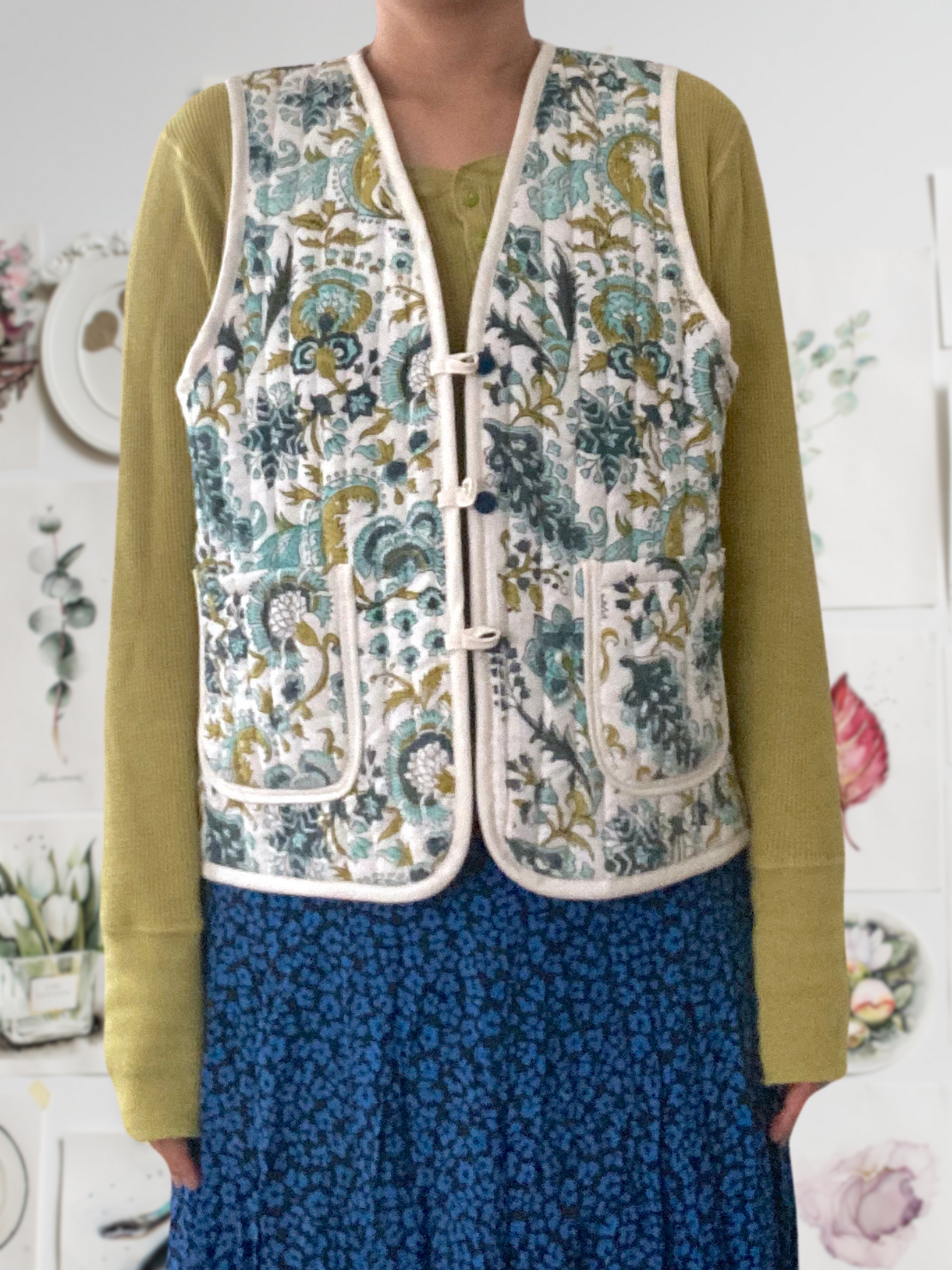 Hand Block Print Reversible Quilted Vest