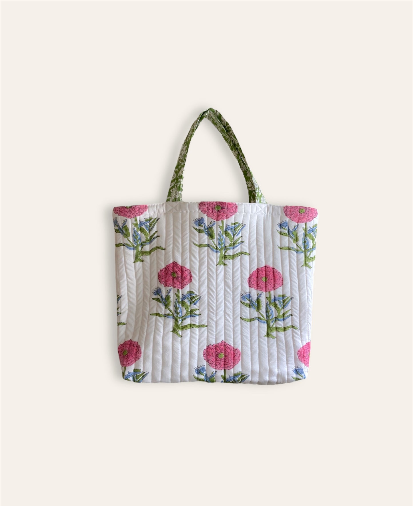 Hand Block Print Quilted Tote Bag #quilted-tote