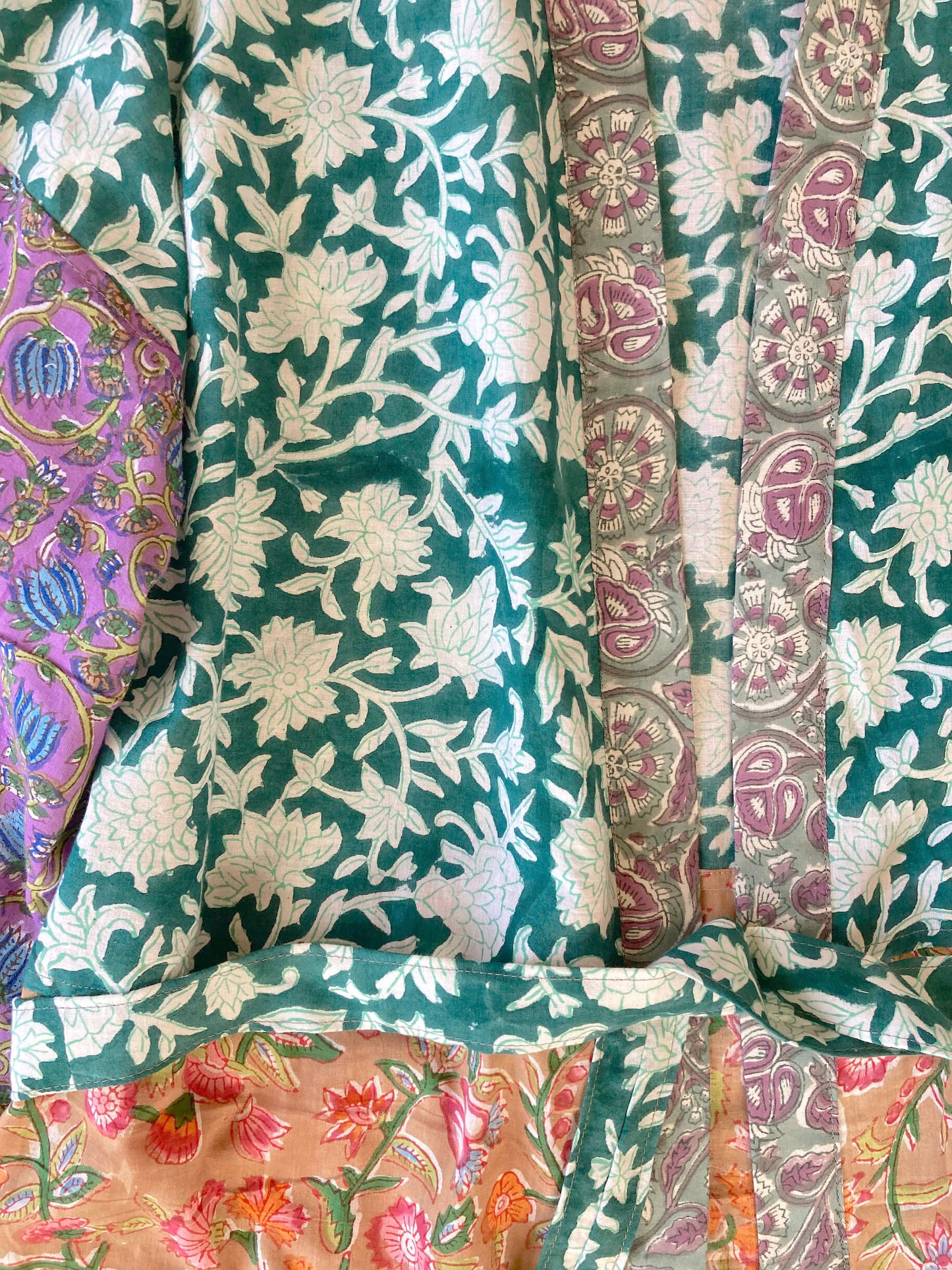【 custoｍ order 】Hand Block Printed Fabric Color Block Long Kimono　#Shima