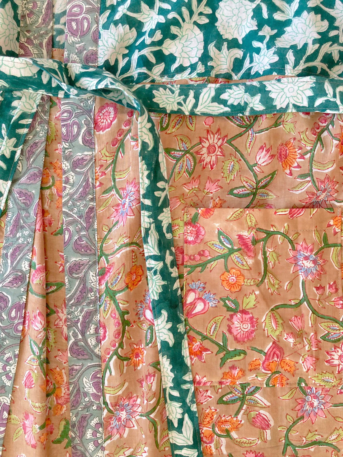 【 custoｍ order 】Hand Block Printed Fabric Color Block Long Kimono　#Shima