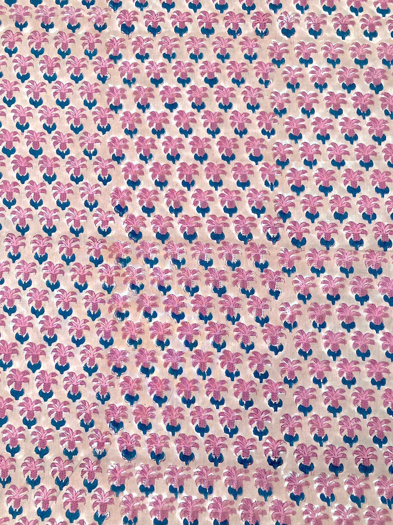 Beige x Pink Hand Block Printed Cotton Fabric #153-5