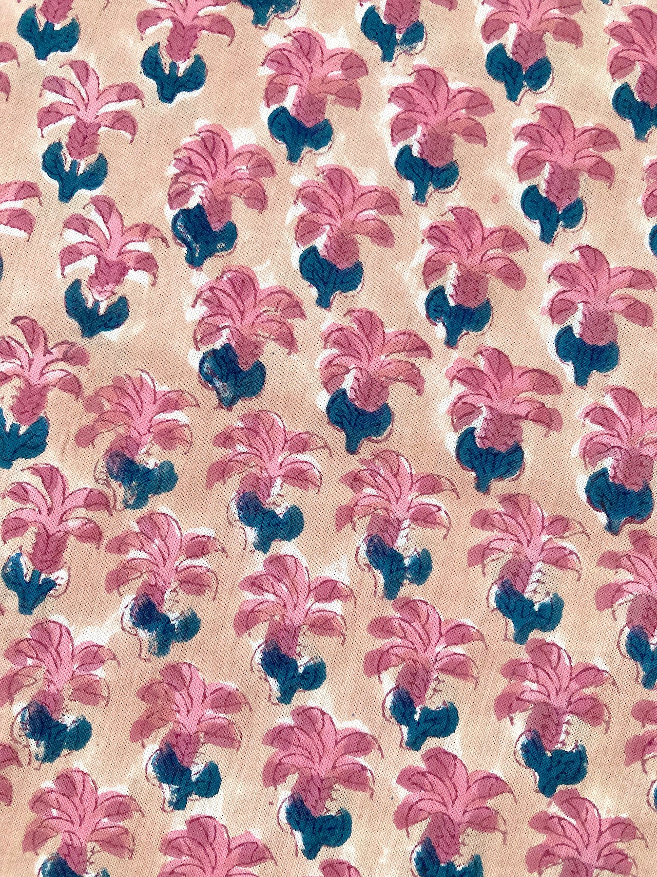 Beige x Pink Hand Block Printed Cotton Fabric #153-5