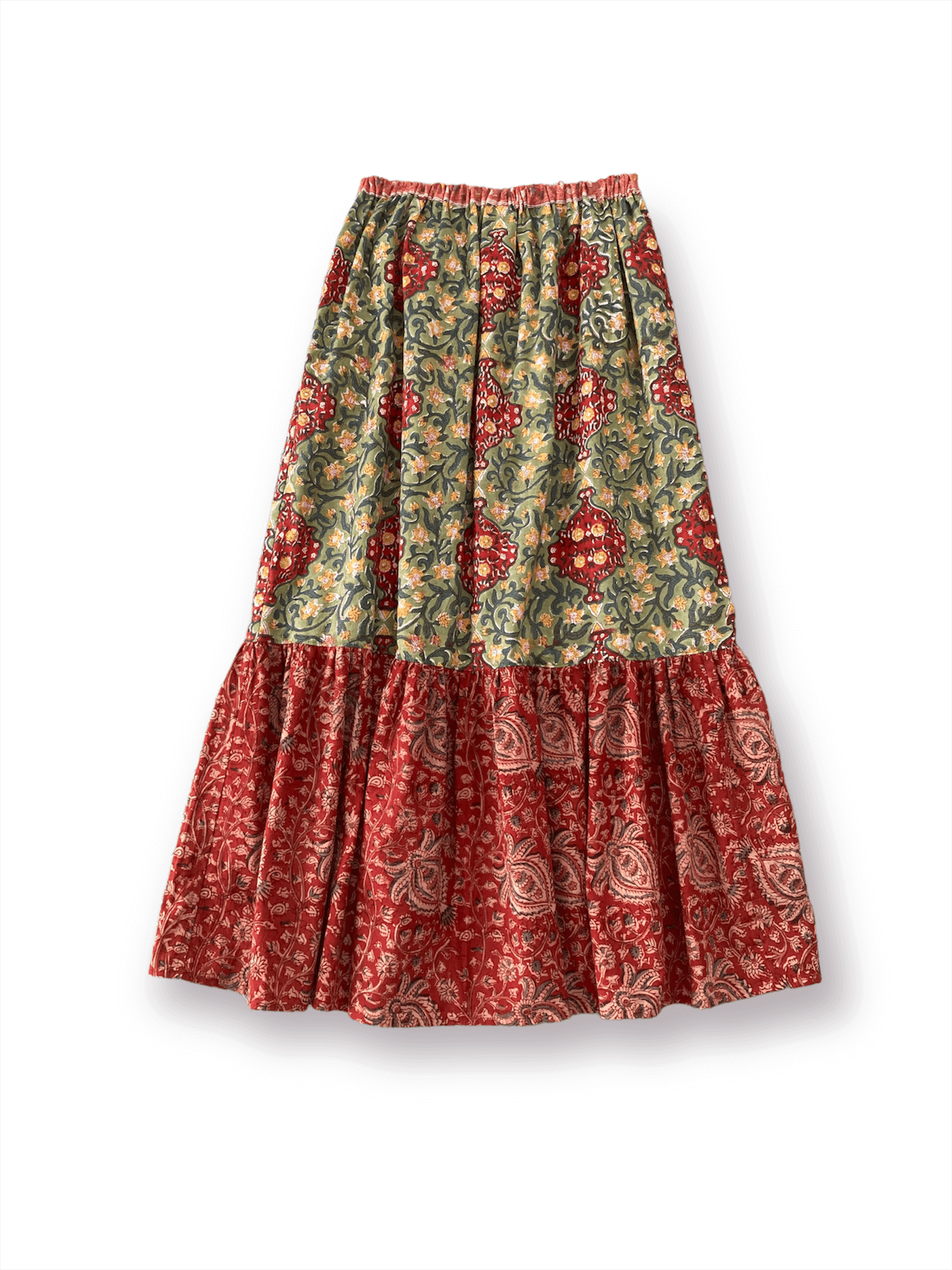 【custom order】Hand Block Print 2 Color Frill Gathered Long Skirt #Anja