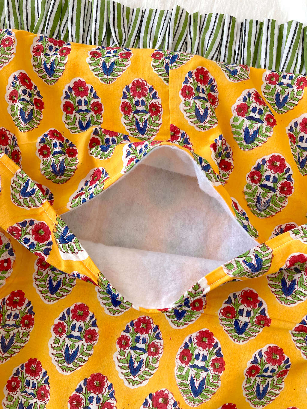 【custom order】インド綿ハンドブロックプリント フリルクッションカバー Ruffle Pillow #sq