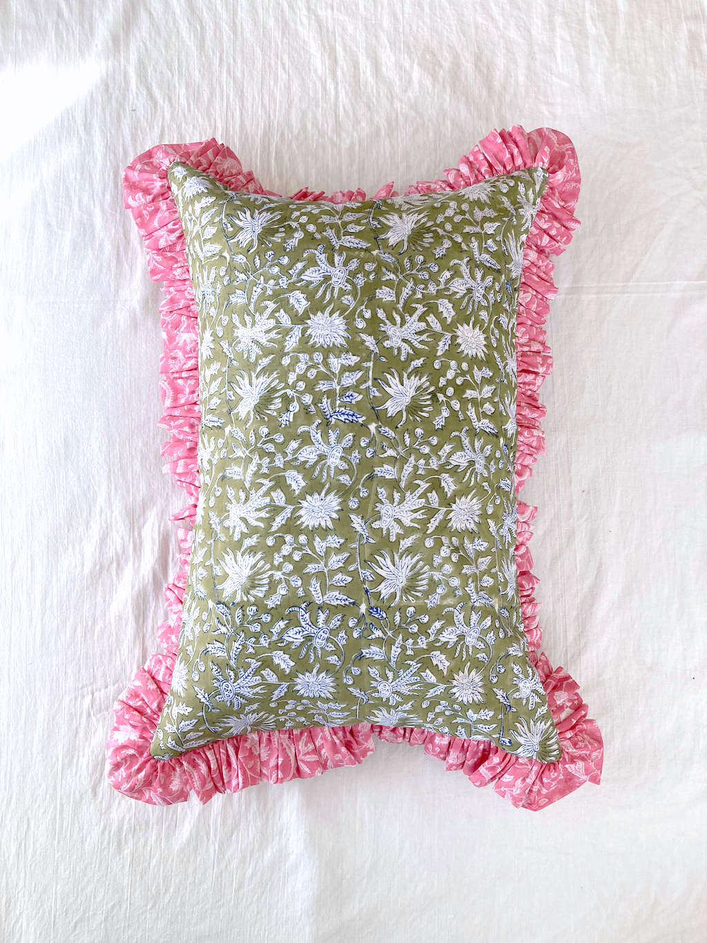 【custom order】インド綿ハンドブロックプリント フリルピローカバー  Ruffle Pillow #rec