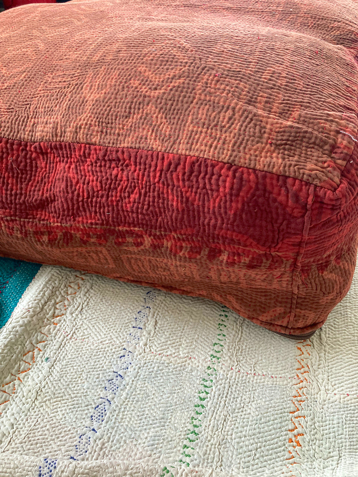Vintage Natural Dyed Quilt Floor Cushion Pouf  #118