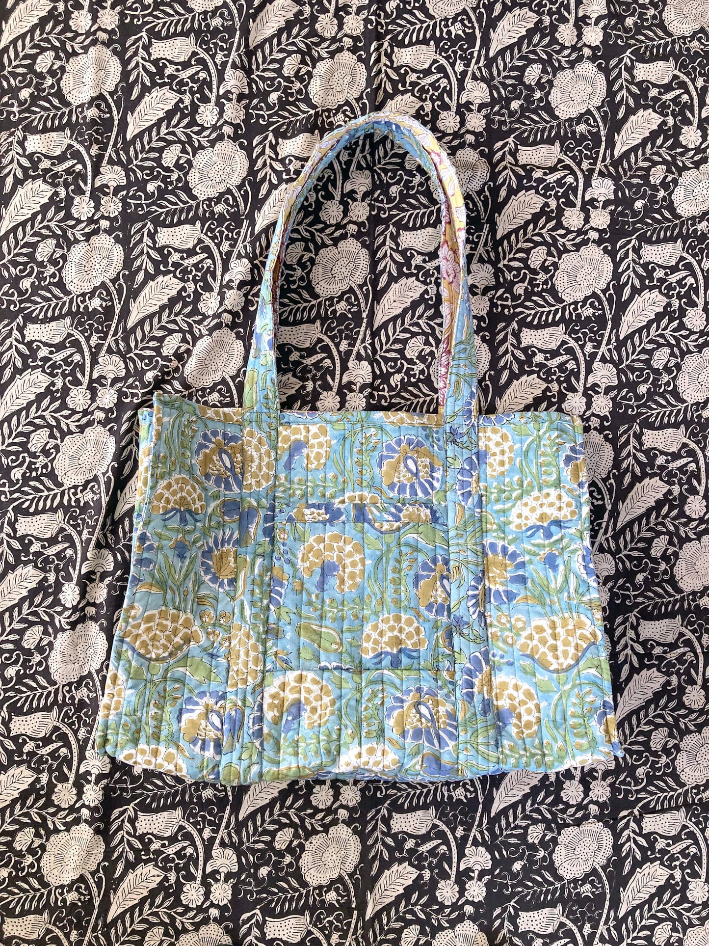 【 custom order 】Hand Block Print Quilted Tote Bag #daybag-M
