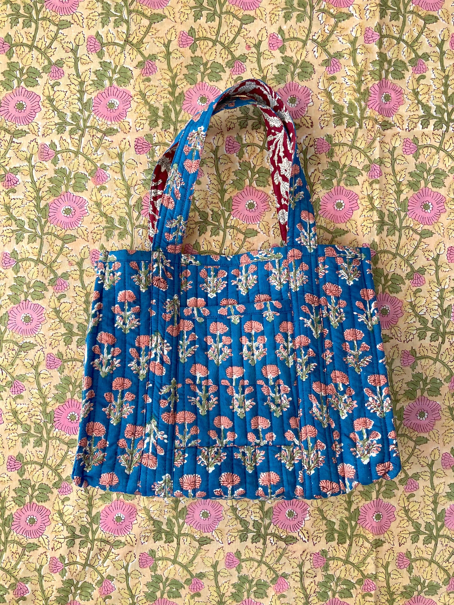【 custom order 】ハンドブロックプリントキルティングトートバッグ #daybag