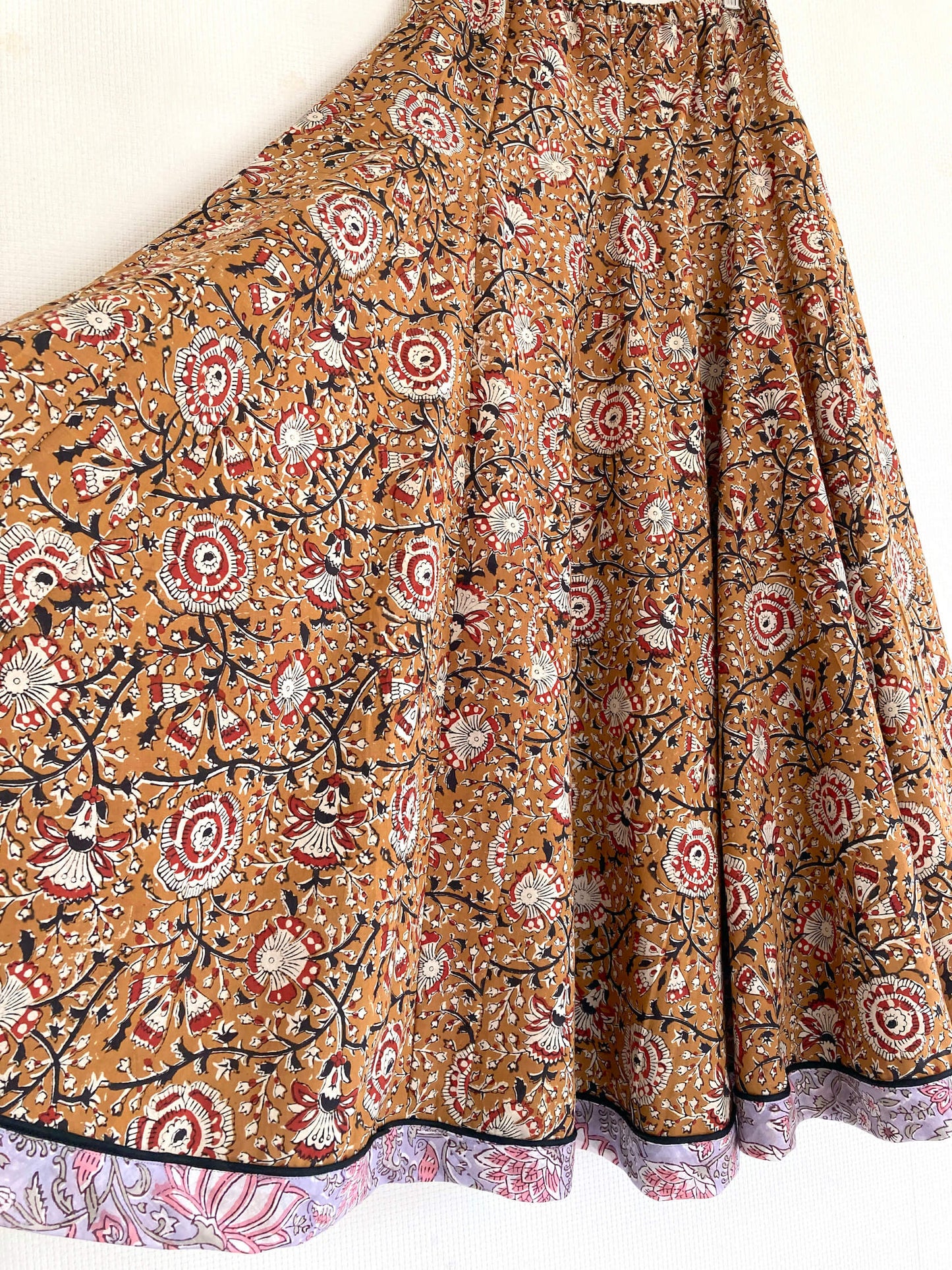 【 custom order 】Hand Block Print Flare Long Skirt  #Siena